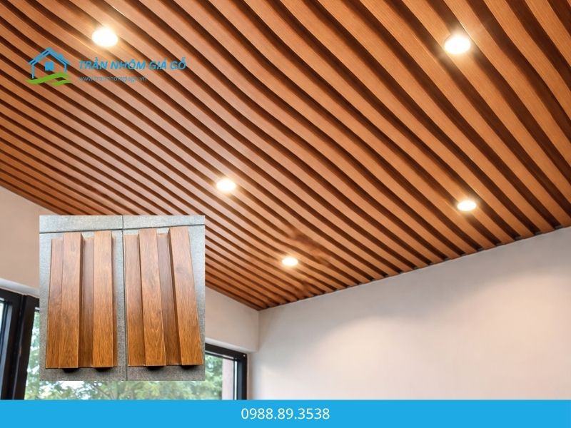 Mẫu trần nhôm giả gỗ lam sóng