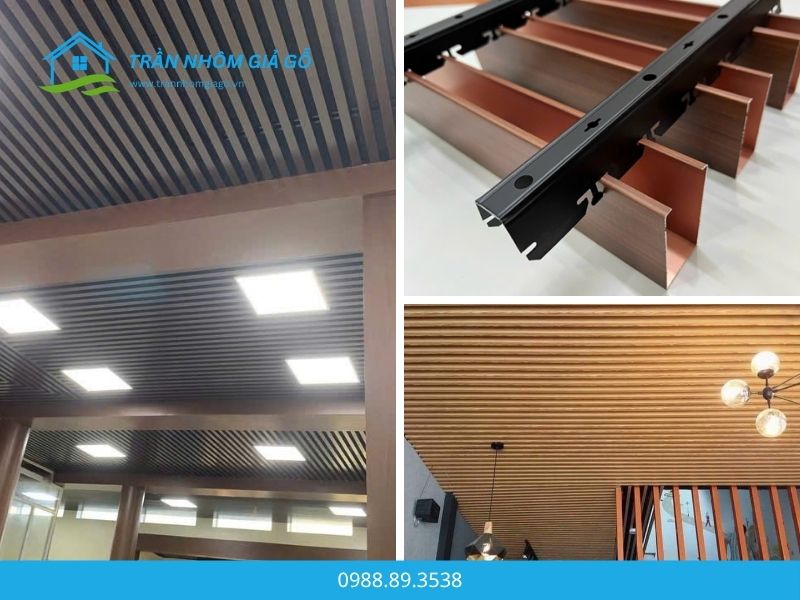 Mẫu trần nhôm giả gỗ chữ U