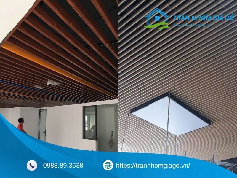 Nhôm giả gỗ ốp trần chữ U