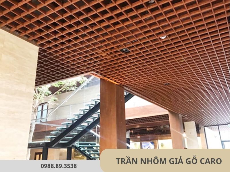 Mẫu trần nhôm giả gỗ Caro