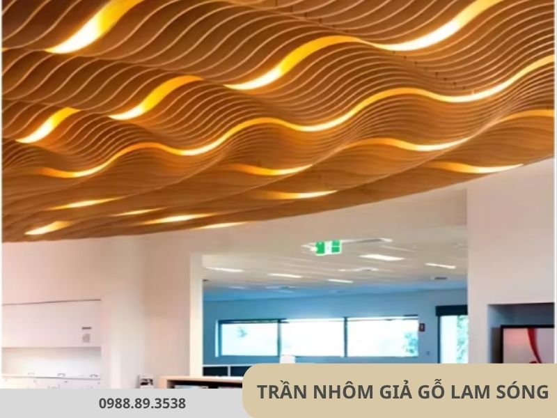Trần nhôm giả gỗ lam sóng