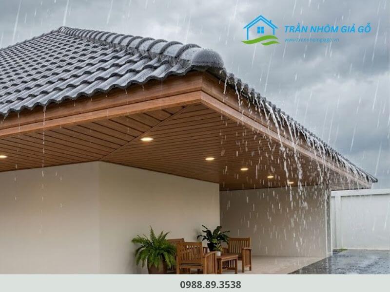 Mái che hấp thụ mưa, trần nhôm bên dưới không ảnh hưởng