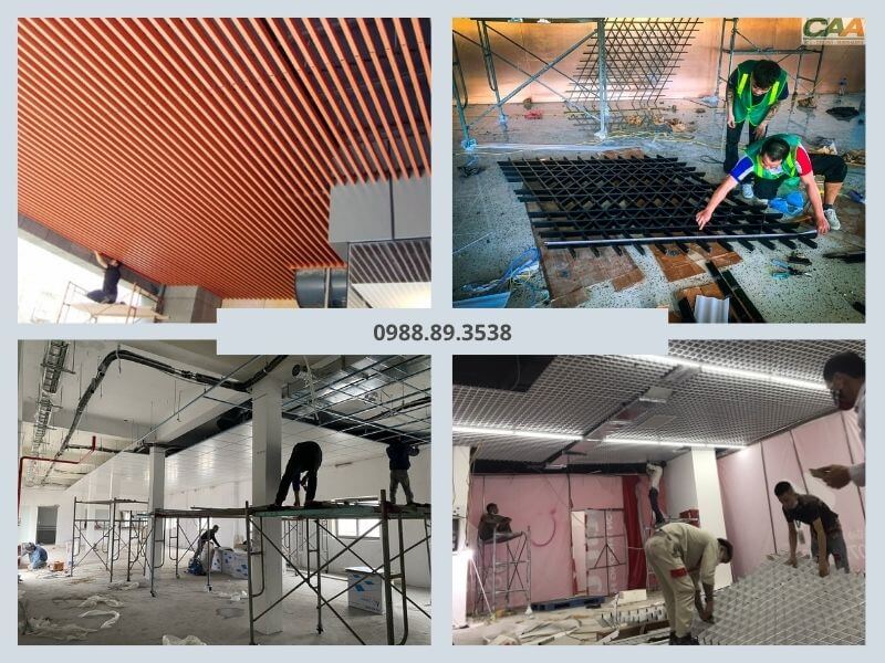 Một số hình ảnh thi công trần nhôm tiêu âm đúng kỹ thuật