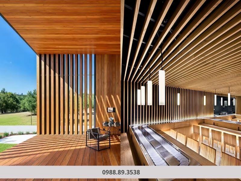 Trần nhôm giả gỗ dạng thanh phù hợp với nhiều không gian