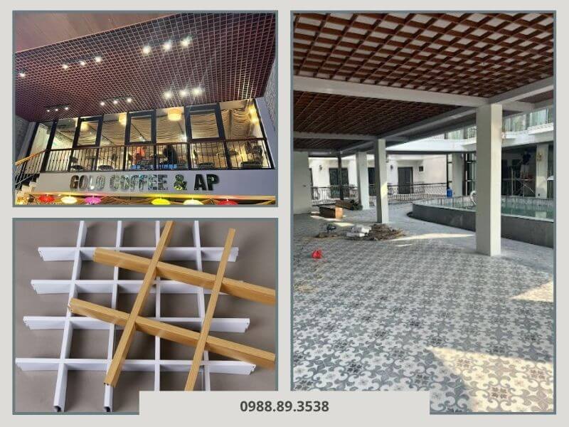 Trần nhôm vân gỗ Caro độc đáo, phá cách