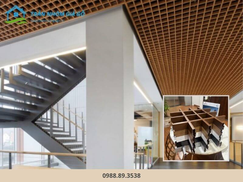 Trần nhôm vân gỗ Caro