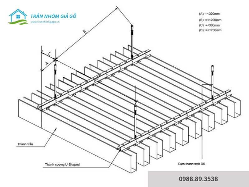 Trần nhôm với hệ khung xương chịu lực