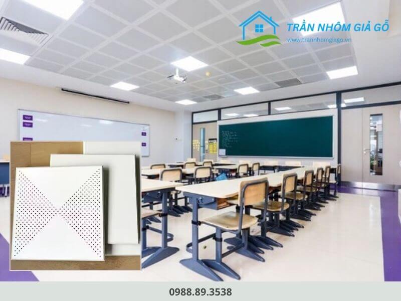 Ứng dụng trần nhôm Clip-in 600x600 tại trường học
